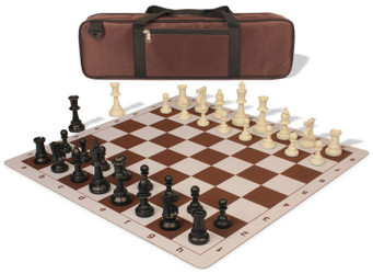 Standard Club Carry-All Plastic Chess Set Black & Ivory Pieces with Lightweight Floppy Board - Brown