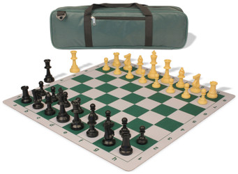 Standard Club Carry-All Plastic Chess Set Black & Camel Pieces with Lightweight Floppy Board - Green