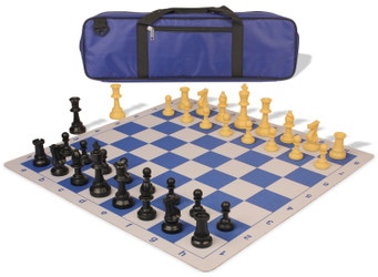 Standard Club Carry-All Plastic Chess Set Black & Camel Pieces with Lightweight Floppy Board - Royal Blue