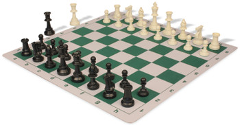 Standard Club Plastic Chess Set Black & Ivory Pieces with Lightweight Floppy Board - Green