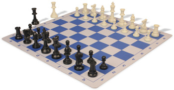 Standard Club Plastic Chess Set Black & Ivory Pieces with Lightweight Floppy Board - Blue