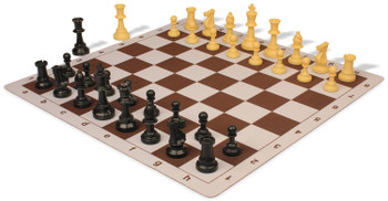 Standard Club Plastic Chess Set Black & Camel Pieces with Lightweight Floppy Board - Brown