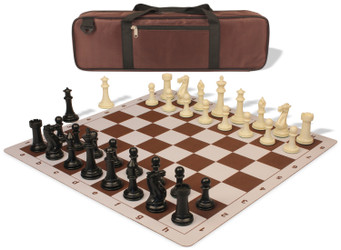 Executive Carry-All Plastic Chess Set Black & Ivory Pieces with Lightweight Floppy Board - Brown