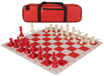 Standard Club Carry-All Plastic Chess Set Red & Ivory Pieces with Lightweight Floppy Board - Red