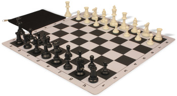 chess boards and chess pieces - Standard Club Classroom Plastic Chess Set Black and Ivory Pieces with Lightweight Floppy Board - Black P3BWF13BK - Chess Sets