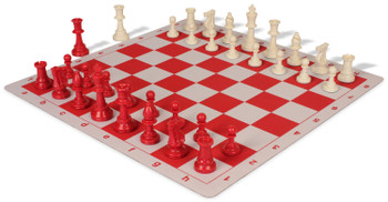 Standard Club Plastic Chess Set Red & Ivory Pieces with Lightweight Floppy Board - Red