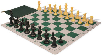 Weighted Standard Club Classroom Plastic Chess Set Black and Camel Pieces with Lightweight Floppy Board - Green - Plastic Chess Sets with Thin Floppy Board Chess Sets