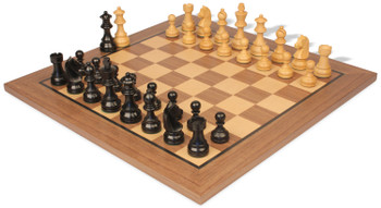 Queen's Gambit Chess Set Ebonized & Boxwood Pieces with Classic Walnut Board - King