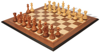 Fierce Knight Staunton Chess Set Acacia & Boxwood Pieces with Walnut & Maple Molded Edge Board - 4" King