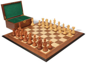 Fierce Knight Staunton Chess Set Acacia & Boxwood Pieces with Walnut Molded Board & Box - 4" King