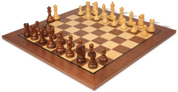 Fischer-Spassky Commemorative Chess Set Golden Rosewood & Boxwood Pieces with Classic Walnut Board - 3.75" King