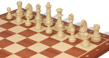 Tournament Special Plastic Chess Set - Black & Aged Ivory Pieces with Sunrise Mahogany Notated Board & Box - 3.75" King