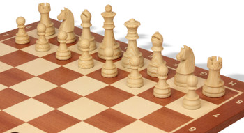 German Knight Plastic Chess Set Wood Grain Pieces with Sunrise Mahogany Notated Board - 3.75" King