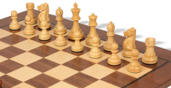 Fischer-Spassky Commemorative Chess Set Golden Rosewood & Boxwood Pieces with Classic Walnut Board & Box - 3.75" King