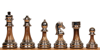Decorative Staunton Silver & Black Anodized Chess Set with Classic Walnut Board - 3.5" King