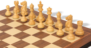 Fischer-Spassky Commemorative Chess Set Golden Rosewood & Boxwood Pieces with Walnut & Maple Molded Edge Board - 3.75" King