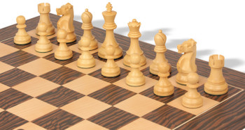 Fischer-Spassky Commemorative Chess Set Ebony & Boxwood Pieces with Deluxe Tiger Ebony Board & Box - 3.75" King