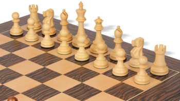 British Staunton Chess Set Acacia & Boxwood Pieces with Deluxe Tiger Ebony Board - 4" King