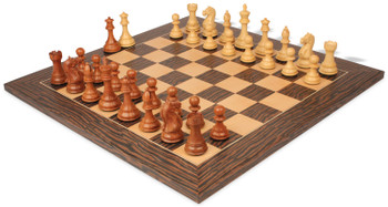 Fierce Knight Staunton Chess Set Acacia & Boxwood Pieces with Deluxe Tiger Ebony & Maple Board - 4" King