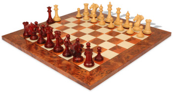 Copenhagen Staunton Chess Set Padauk & Boxwood Pieces with Elm Burl Chess Board - King