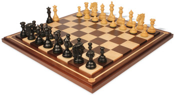 Tencendur Staunton Chess Set Ebony & Boxwood Pieces with Walnut Mission Craft Board- 4.4" King