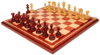 Patton Staunton Chess Set Padauk & Boxwood Pieces with Mission Craft Padauk & Maple Board - 4.25" King