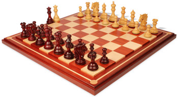 Tencendur Staunton Chess Set Padauk & Boxwood Pieces  with Mission Craft Padauk Board - 4.4" King