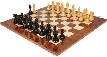 Cyrus Staunton Chess Set Ebony & Boxwood with Walnut Burl Board