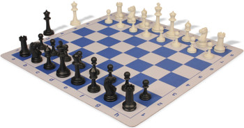 Master Series Plastic Chess Set Black & Ivory Pieces with Lightweight Floppy Board - Blue