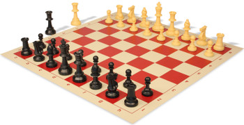 Standard Club Triple Weighted Plastic Chess Set Black and Camel Pieces with Vinyl Rollup Board - Red - Plastic Chess Sets with Vinyl Rollup Board Chess Sets