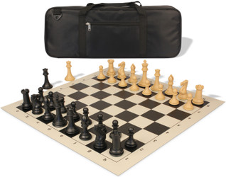 Professional Deluxe Carry-All Plastic Chess Set Black & Camel Pieces with Vinyl Roll-up Board & Bag - Black