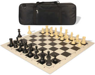 Conqueror Deluxe Carry-All Plastic Chess Set Black & Camel Pieces with Rollup Board - Black