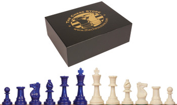 Standard Club Plastic Chess Set Blue & Ivory Pieces with Box - 3.75" King