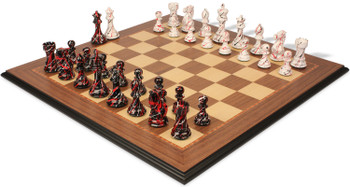 New Exclusive 2022 Special Edition Art Deco Series Chess Set with Walnut & Maple Molded Edge Board - 4.125" King