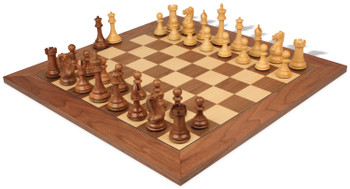 New Exclusive Staunton Chess Set Acacia & Boxwood Pieces with Deluxe Walnut & Maple Board - 4" King