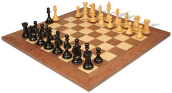 New Exclusive Staunton Chess Set Ebonized & Boxwood Pieces with Walnut & Maple Deluxe Board - 3.5" King