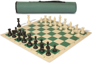 Archers Bag Standard Club Plastic Chess Set Black & Ivory Pieces - Green