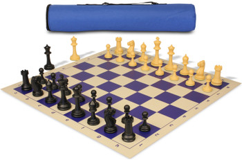 Archers Bag Master Series Plastic Chess Set Black & Camel Pieces - Blue