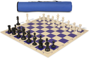 Archers Bag Master Series Plastic Chess Set Black & Ivory Pieces - Blue