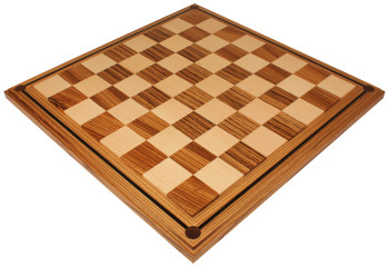 Mission Craft Zebrawood and Maple with Ebony Inlay Solid Wood Chess Board with 2.25 inch Squares - Wood Chess Boards Chess Boards