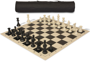 Archers Bag Standard Club Triple Weighted Plastic Chess Set Black & Ivory Pieces - Black