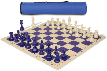 Archer's Bag Standard Club Plastic Chess Set Blue & Ivory Pieces - Blue