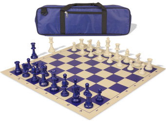 Standard Club Carry-All Plastic Chess Set Blue & Ivory Pieces with Vinyl Rollup Board - Blue