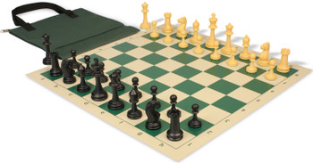 Master Series Easy-Carry Plastic Chess Set Black & Camel Pieces with Vinyl Rollup Board - Green