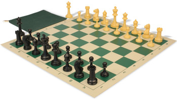 Master Series Classroom Plastic Chess Set Black & Camel Pieces with Vinyl Rollup Board - Green