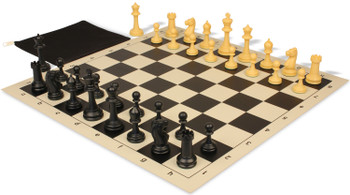 Master Series Classroom Triple Weighted Plastic Chess Set Black & Camel Pieces with Vinyl Rollup Board - Black