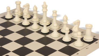 Professional Plastic Chess Set Black & Ivory Pieces with Vinyl Rollup Board - Black
