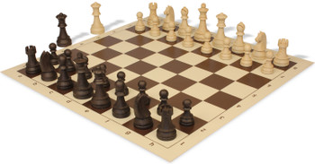 German Knight Plastic Chess Set Wood Grain Pieces with Vinyl Rollup Board - Brown