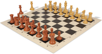 Professional Plastic Chess Set Wood Grain Pieces with Vinyl Rollup Board - Black