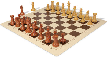 Professional Plastic Chess Set Wood Grain Pieces with Vinyl Rollup Board - Brown